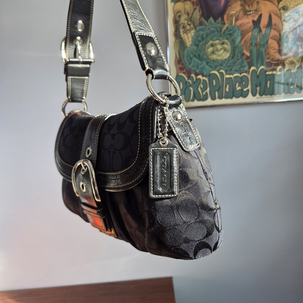 Coach Black Signature Canvas Soho Shoulder Bag with Silver Hardware - Picture 6 of 11